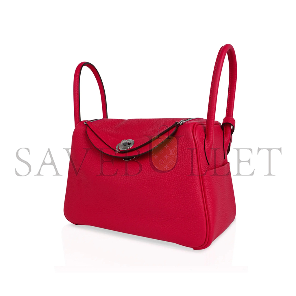 HERMES LINDY 26 BAG ROSE EXTREME CLEMENCE LEATHER WITH PALLADIUM HARDWARE (26*17.25*13cm)